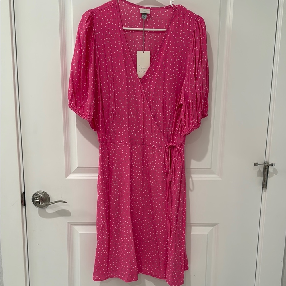 A New Day Pink Midi Wrap Dress with Dolman Sleeves